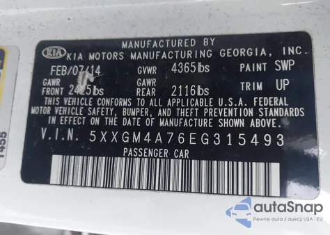 2014 Kia Optima Lx из США, поврежденный, VIN 5XXGM4A76EG315493